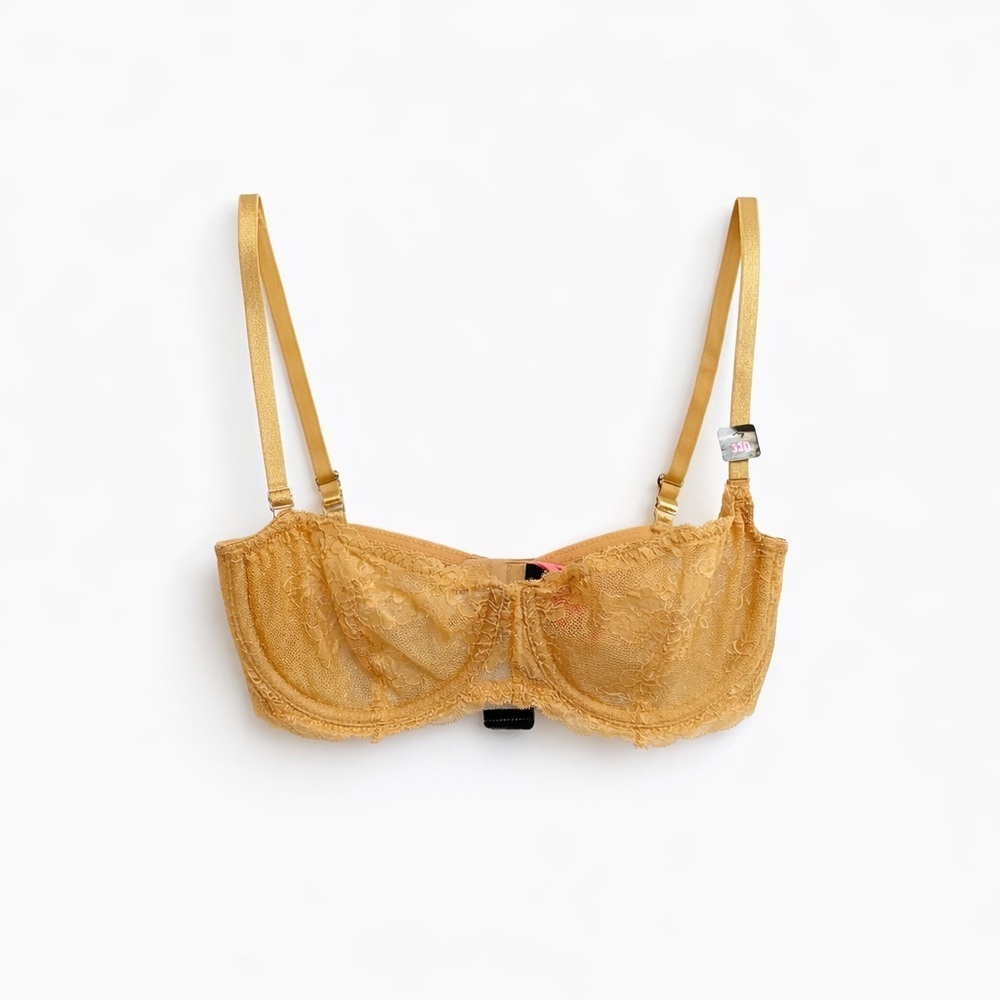 NWT Golden Lace Balconette Bra 32D | Sheer Underwire Lingerie